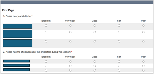 A screenshot of a survey that attendees will complete for each session to claim CE credits.
