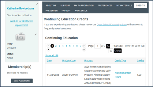 A screenshot of a user's IHI account, which shows their CE credit certificates.